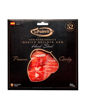 JAMON IBERICO BELLOTA LA PRUDENCIA CURED HAM 52 MONTHS GLUTEN FREE SLICED 70gr