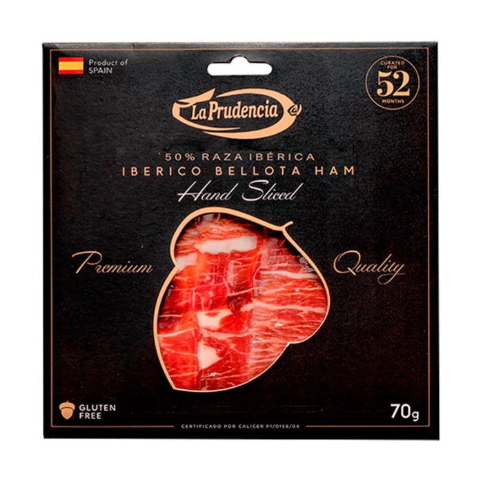 JAMON LA PRUDENCIA IBERICO BELLOTA ΧΟΙΡΙΝΟ ΜΠΟΥΤΙ ΣΕ ΦΕΤΕΣ ΧΩΡΙΣ ΓΛΟΥΤΕΝΗ 70gr