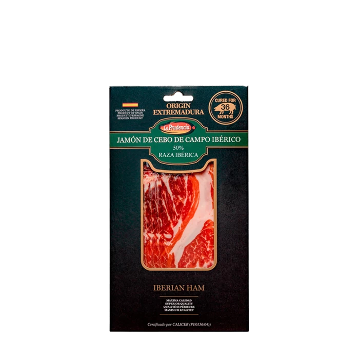 JAMON LA PRUDENCIA IBERICO CEBO DE CAMPO ΧΟΙΡΙΝΟ ΜΠΟΥΤΙ 36 ΜΗΝΩΝ ΣΕ ΦΕΤΕΣ 75gr