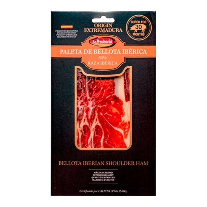 LA PRUDENCIA JAMON PALETA IBERICO BELLOTA CURED SHOULDER HAM 30 MONTHS GLUTEN FREE SLICED 50gr