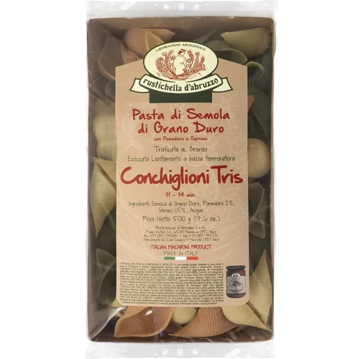 CONCHIGLIONI ΤΡΙΧΡΩΜΑ RUSTICHELLA D'ABRUZZO ΑΠΟ ΣΙΜΙΓΔΑΛΙ ΣΚΛΗΡΟΥ ΣΙΤΟΥ 500gr