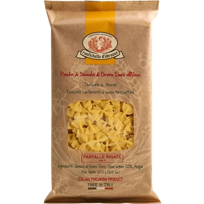 FARFALLE RIGATE ΑΒΓΟΥ RUSTICHELLA D'ABRUZZO ΑΠΟ ΣΙΜΙΓΔΑΛΙ ΣΚΛΗΡΟΥ ΣΙΤΟΥ 250gr